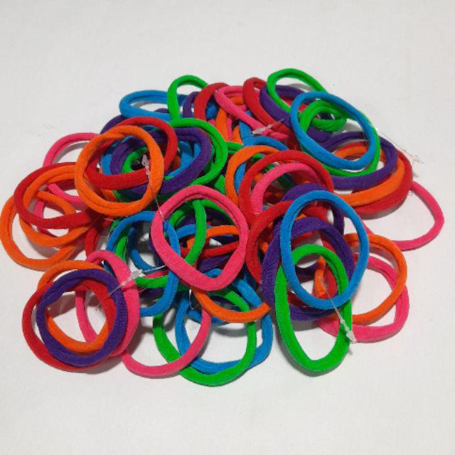 IKAT RAMBUT isi 72pcs KUNCIR ELASTIS RING 5CM WARNA GROSIR-Biru campur
