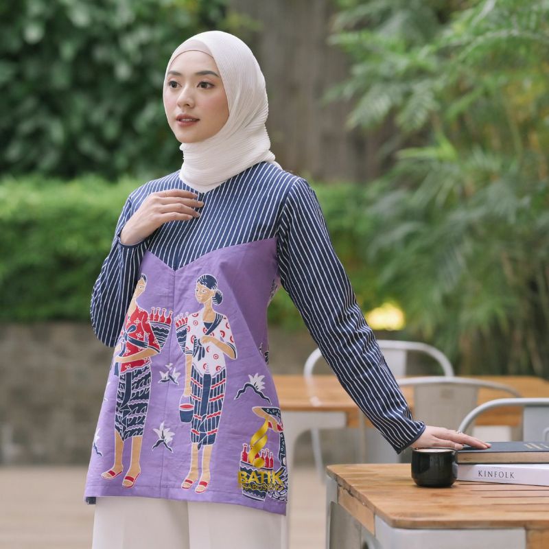 BLOUSE BATIK MODERN ORI BATIK PRABUSENO MOTIF JAMPI ATASAN KERJA WANITA BAJU BATIK WANITA SERAGAMAN