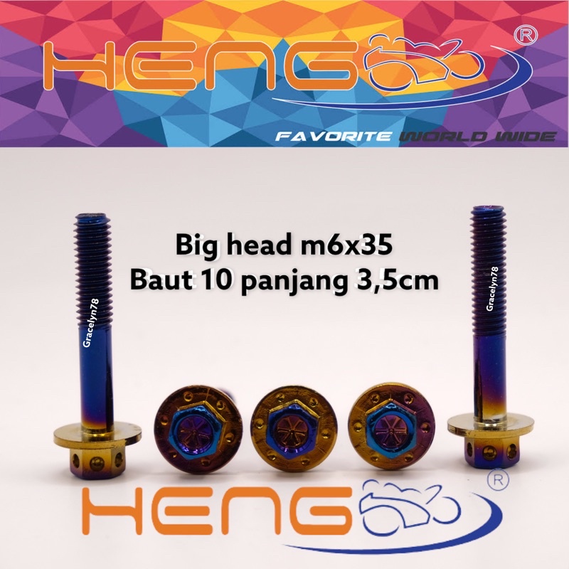 baut probolt BIG HEAD flower HENG m6x35 6x35 2tone twotone baut 10 panjang 3,5cm