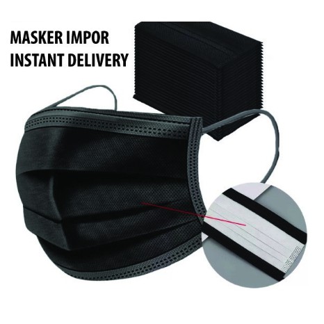 Masker Earloop Hitam 3 Ply Isi 50 Pcs Murah