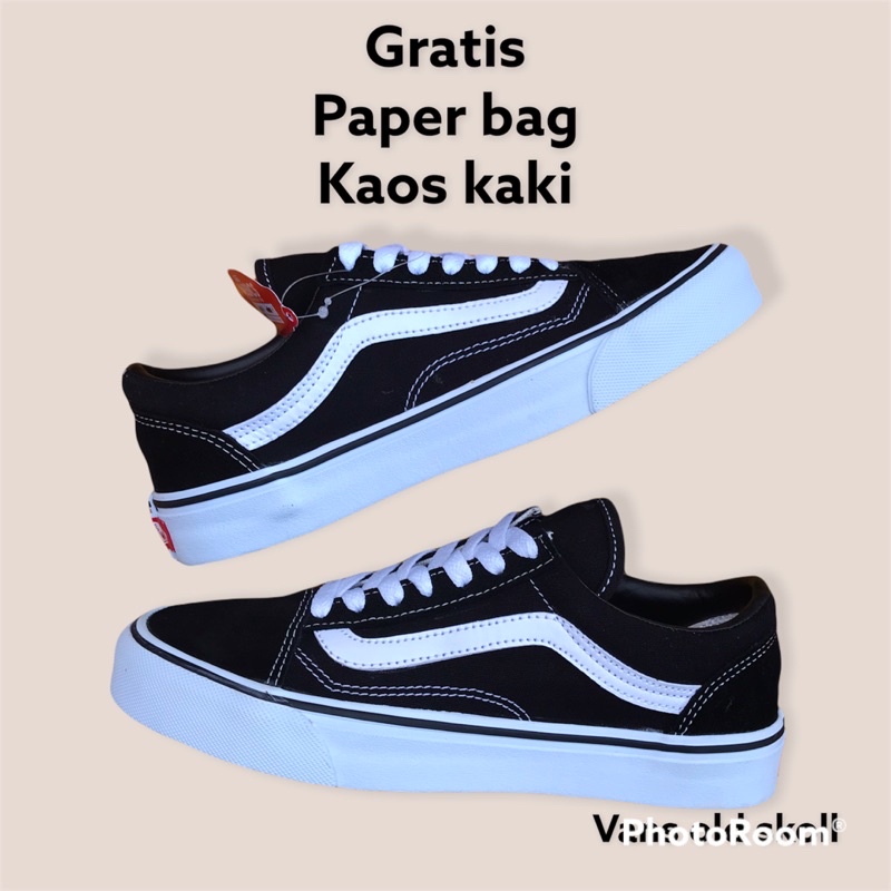 (FREE KAOS KAKI - GRATIS PAPER BAG) SEPATU VANS OLDSKOOL BLACK WHITE PREMIUM BNIB