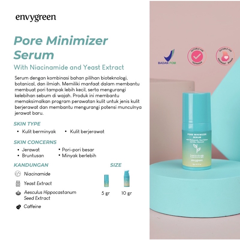 ENVYGREEN - Pore Minimizer Serum BPOM (5gr/10gr) Serum Pengecil Pori-pori Wajah