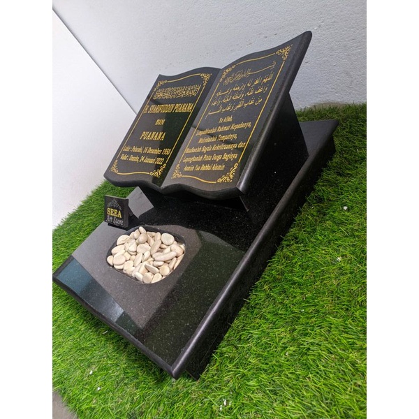 BATU NISAN BENTUK BUKU ( TABUR BUNGA) MAKAM + PACKING KAYU