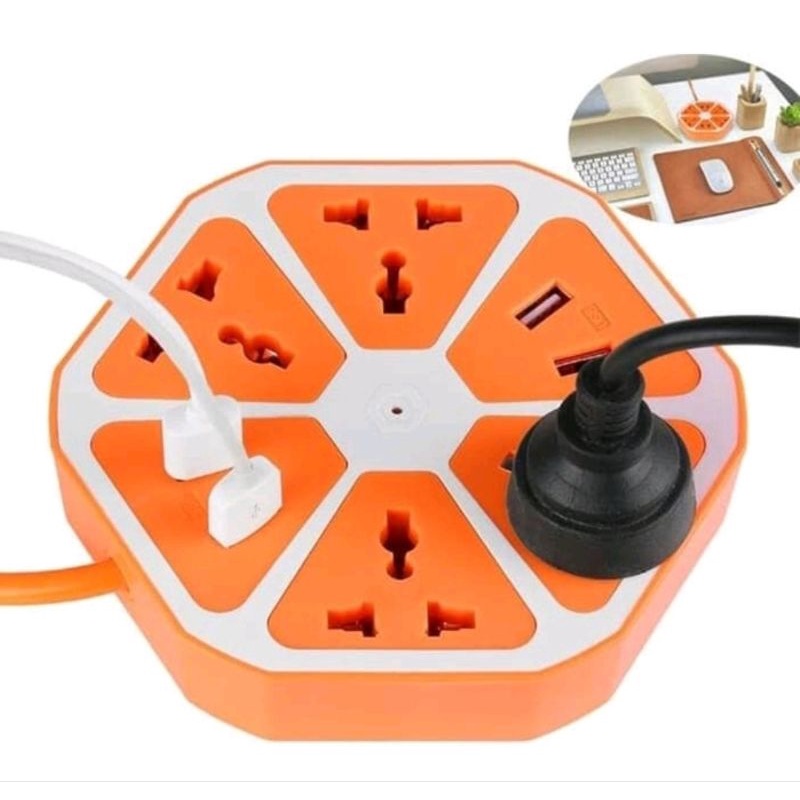 Stop Kontak USB Hexagon Socket 4 USB Colokan Listrik Smart PowerStop Kontak USB Hexagon Socket 4 USB