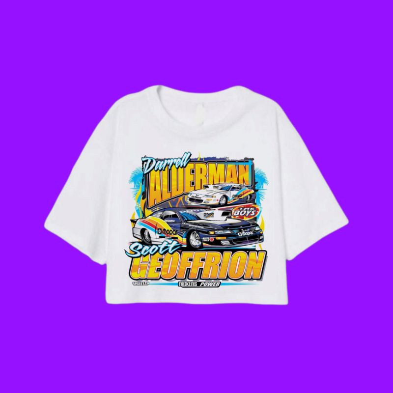 CROP TOP DARRELL ALDERMAN - KAOS BAJU PENDEK OVERSIZE BRANDED NASCAR VINTAGE - PUTIH WANITA 30s