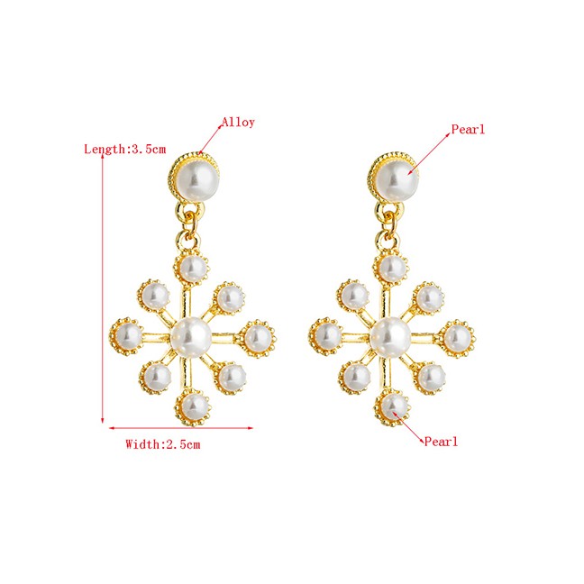 LRC Anting Tusuk Fashion Color Mixing Pearl Ice Flower Geometric Alloy Earrings K698763