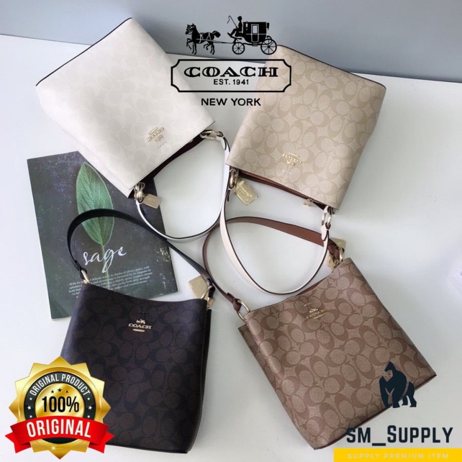 COACH SMALL TOWN BUCKET BAG IN SIGNATURE F23 ORIGINAL 100% - LIGHT BROWN