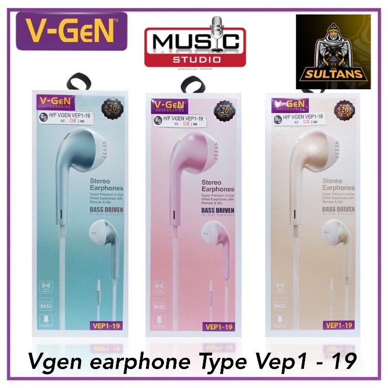 minigo ~ Earphone VGeN VEP1-19 Wired Handsfree Headset Stereo Sound V-GeN VEP1 19 Earphones macaron mettalic colour mega bass ORIGINAL GARANSI RESMI VGEN