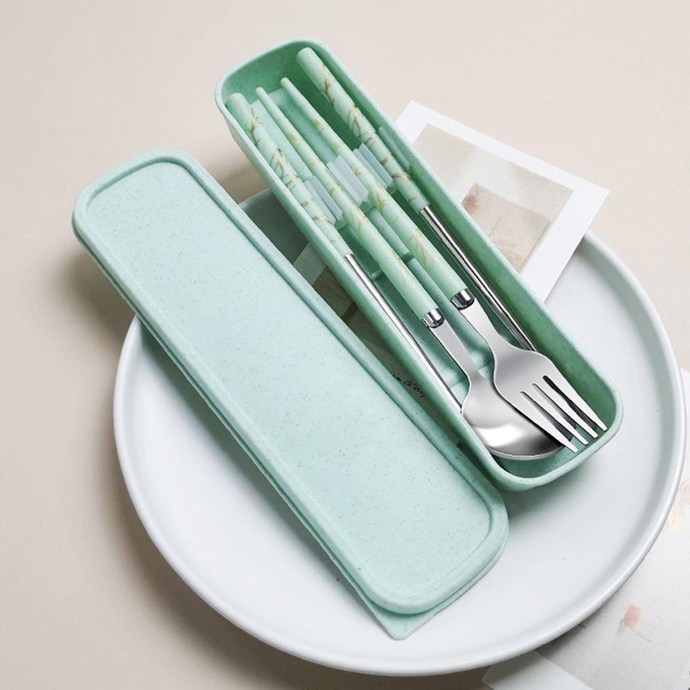 Populer 3PCS /Set Set Alat Makan Portable Aksesoris Dapur Portable Reusable Camping Dengan Kotak Sendok Garpu Sumpit Set