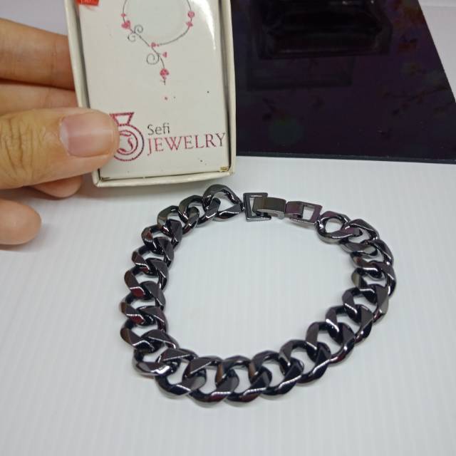 Gelang Rantai Pria Besar Black /Gelang Pria Branded /Gelang Tali Pria /Gelang Kulit Pria /Kado Cowok