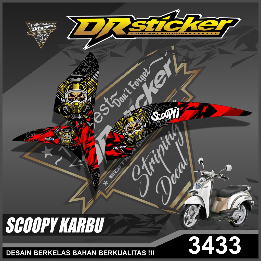 3433 Striping Sticker Scoopy Karbu Lis Variasi Skull Tengkorak - Striping Scoopy Karbu 2010 Semifull