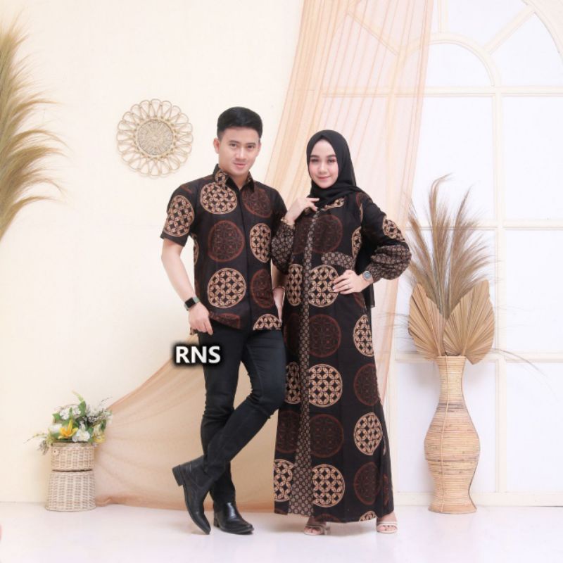 Batik Couple Keluarga Gamis Busui Motif Prasasti Batik Keluarga Seragam