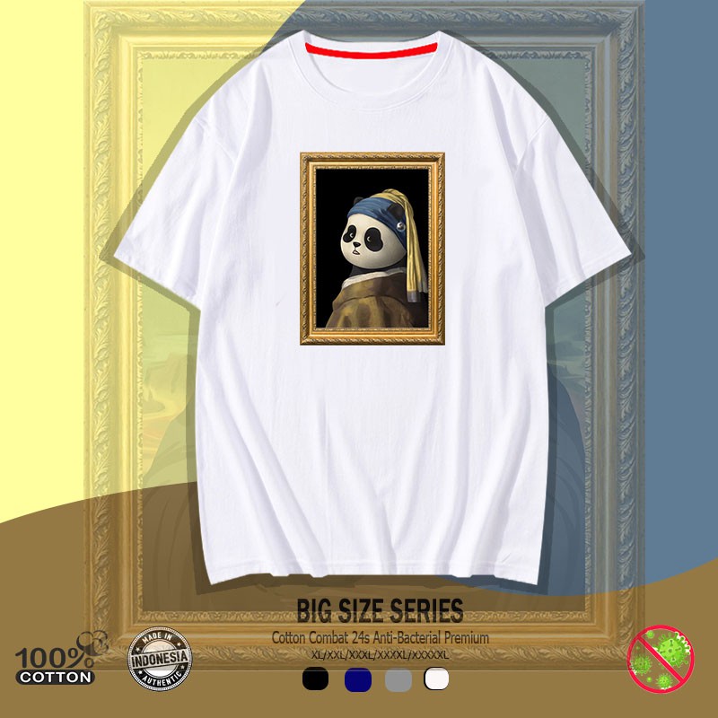 KAOS BAJU T SHIRT ATASAN PENDEK WANITA KOREA OVERSIZE LUKISAN PANDA LUCU CUTE BAHAN KATUN BASIC