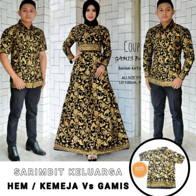 Sarimbit Keluarga Hem + Gamis + Kemeja motif Gamis Bakung Kembang Gede