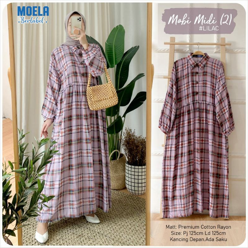 MOBI DRESS WARNA LILAC GAMIS MOTIF KOTAK Rayon