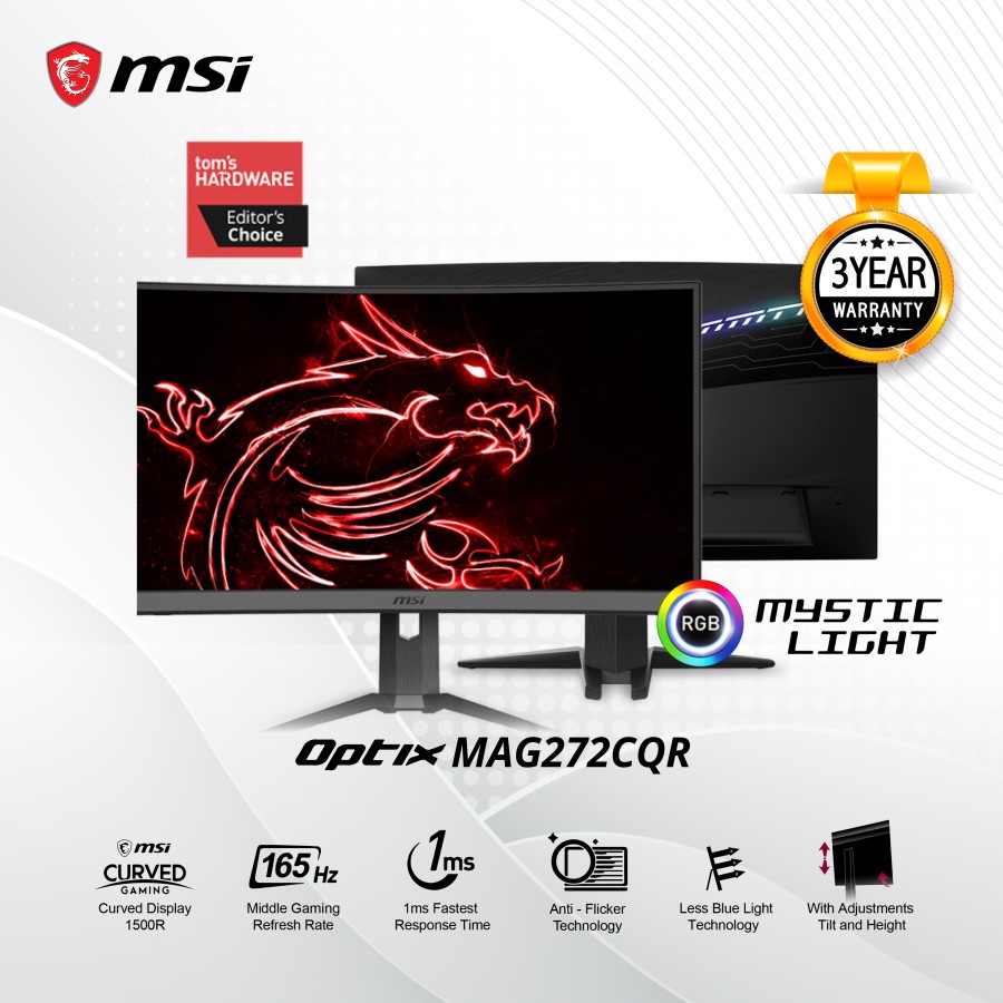 MONITOR LED MSI OPTIX MAG272CQR CURVED GAMING MONITOR 1440p 165Hz HDR