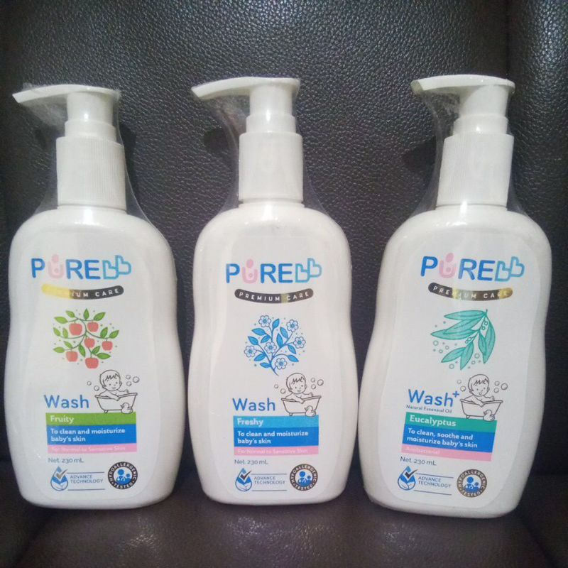 pure bb wash+ fruity/freshy/eucalyptus/lemongrass/lavender  230ml /pure baby sabun mandi bayi