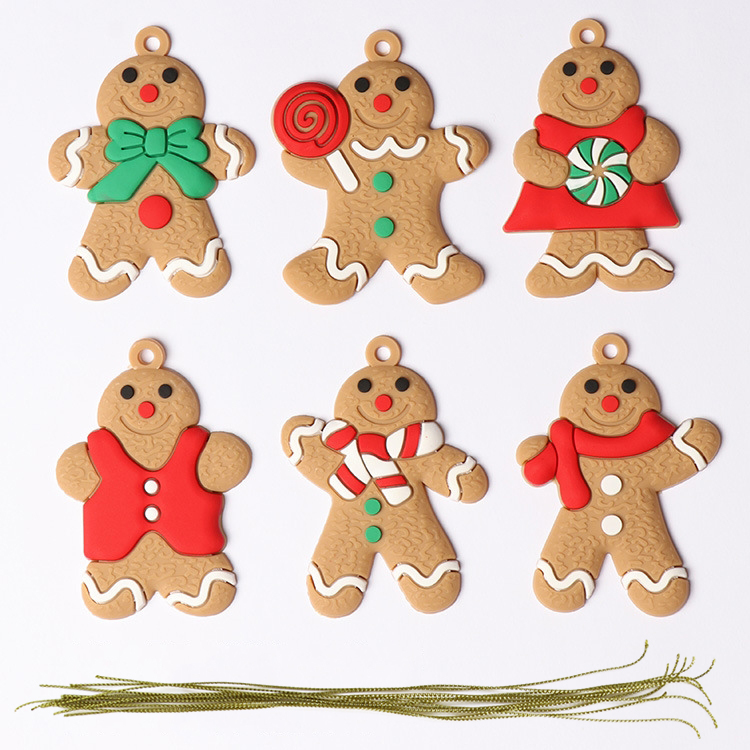 12pcs / Set Hiasan Gantung Pohon Natal Bentuk Gingerbread Man / Rusa / Snowman Dengan Lanyard