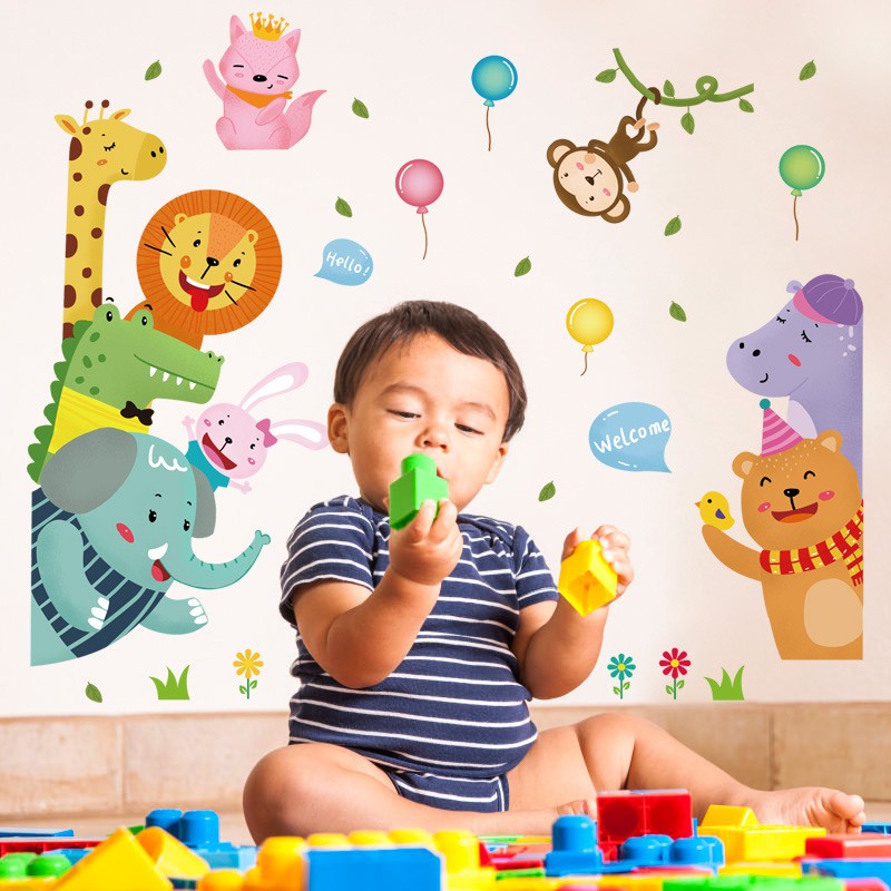 Reliza Wall Sticker Kartun Animal Hello Baloon Hewan Anak Stiker Dinding LDR