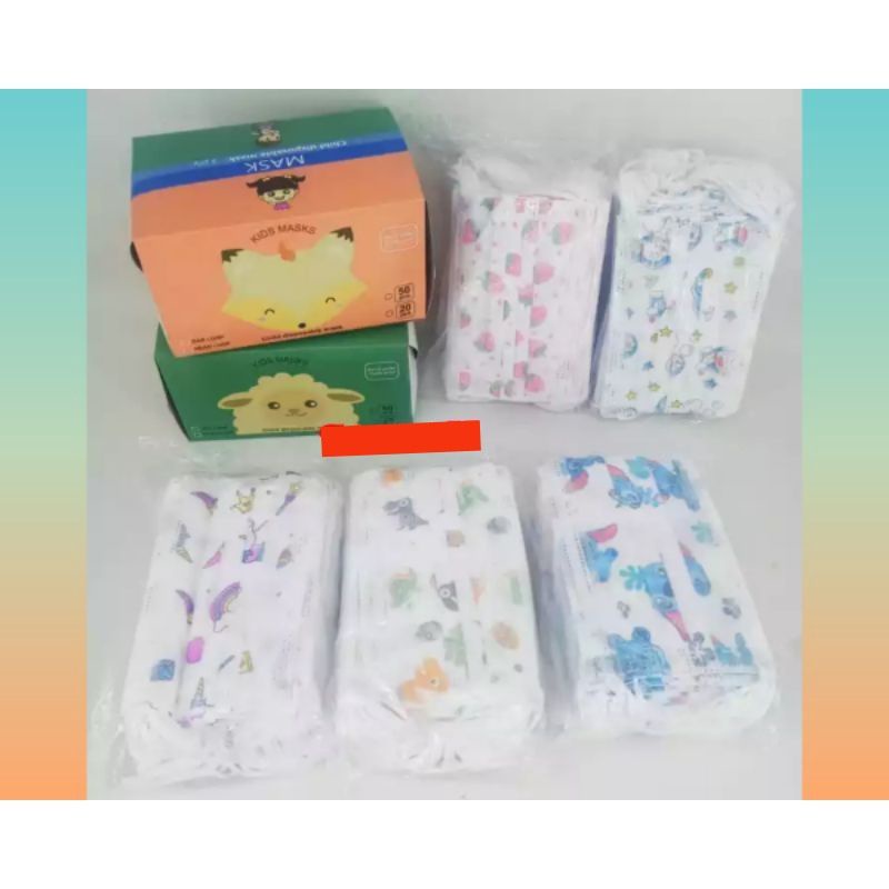 Medan Termurah (Box Isi 50 Pcs) Masker 3ply Motif lucu anak laki perempuan unisex