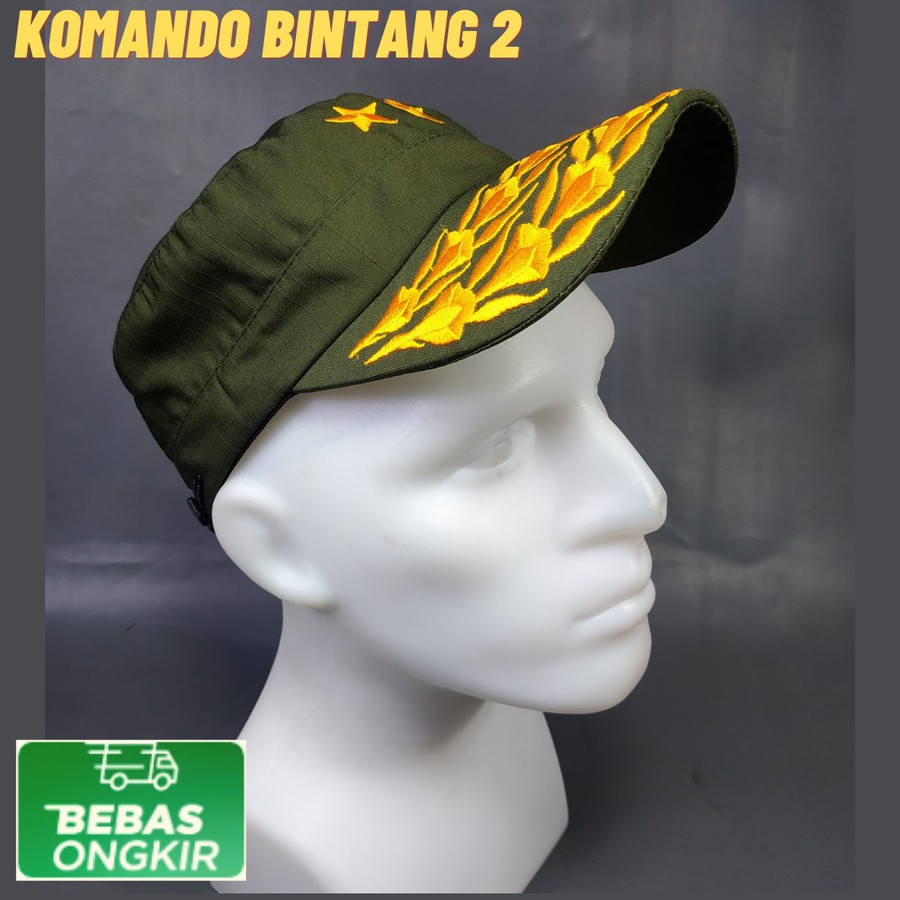 TOPI KOMANDO TNI AD PATI BINTANG DUA RIPSTOK WARNA ARMY