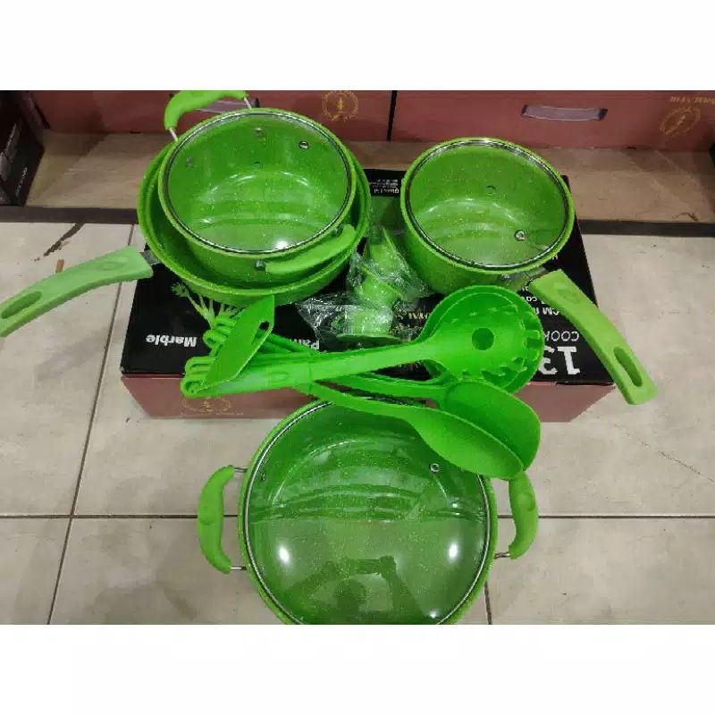 Panci Teflon Set Royal Star Teflon Marble 13pcs/Cookware Set 13pcs - Ready Hijau