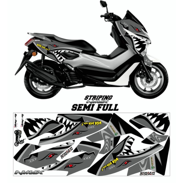 Sticker Striping Semi full Nmax Old Sharks variasi abu-abu