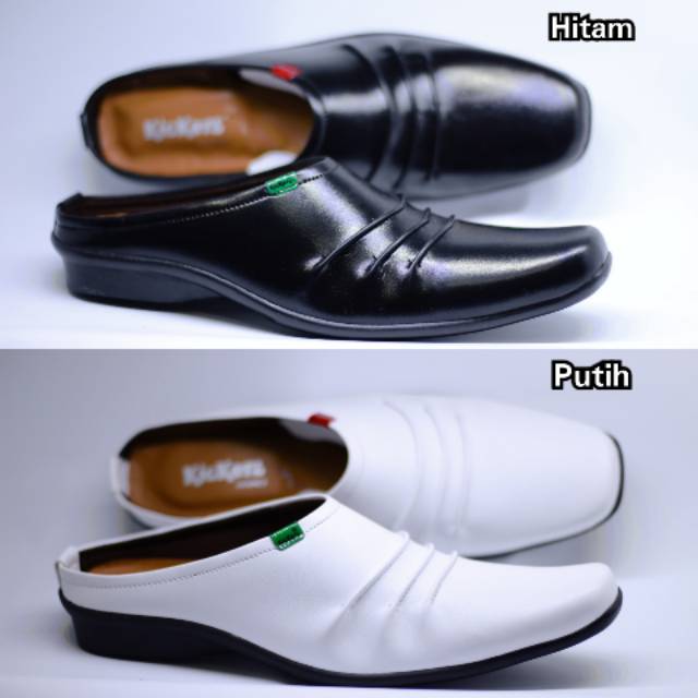 Sepatu Sandal Pria Kickers Bustong kulit warna putih dan hitam kasual keren terlaris cowok murah