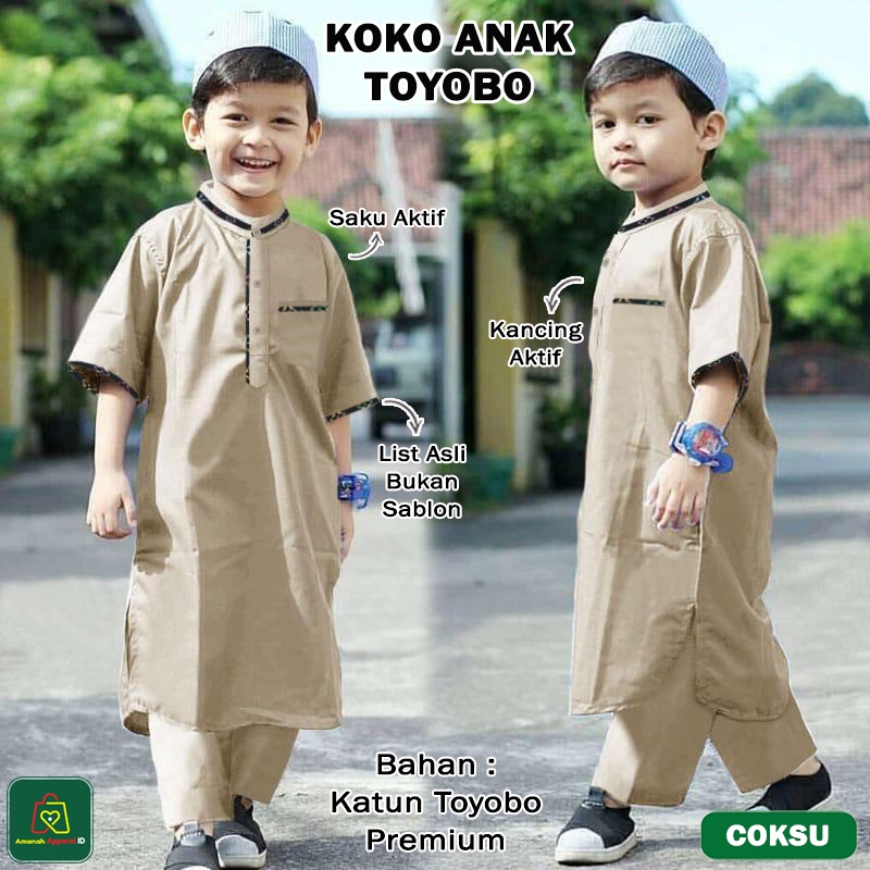 Setelan Baju Muslim KOKO ANAK TOYOBO Bahan Katun Toyobo Premium Ukuran XS - L Usia 2 - 15 Tahun / 18047-18053