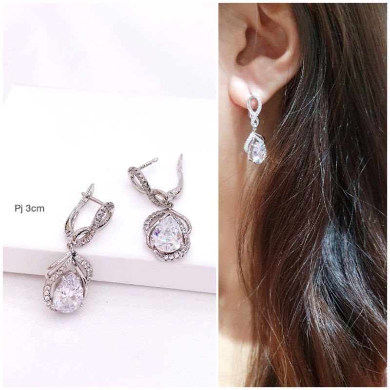 Anting Silver925 Perak mirip emas asli Mata kilau Premium Quality Anti karat anti alergi earring zircon mata halus 027