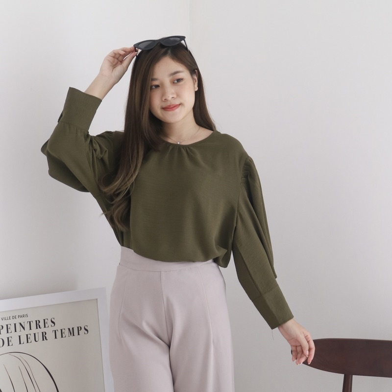MSMO Denise Blouse Puffy Sleeve / Atasan Wanita / Blouse Wanita / Kaos Wanita / Top Wanita / Blouse Wanita-Army
