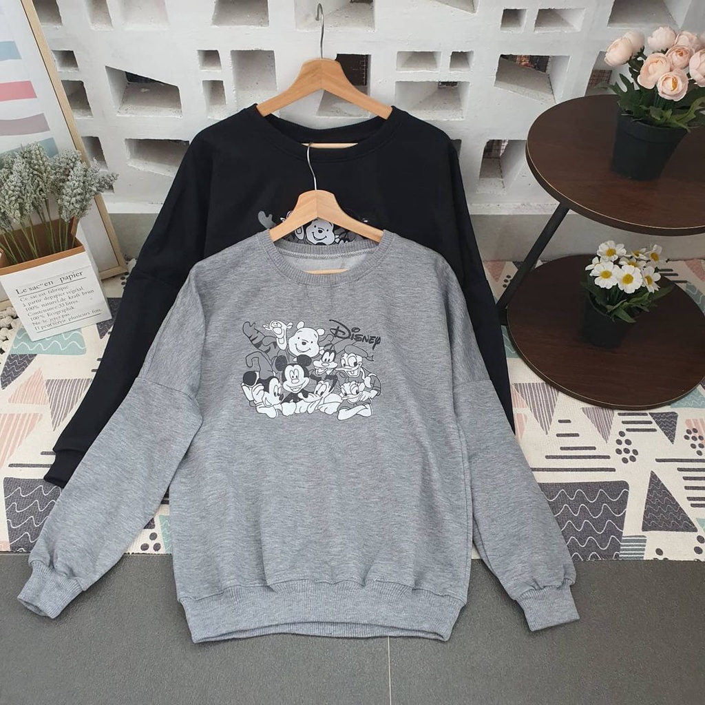 Disneyland Sweater-Atasan Crewneck Wanita Motif Disneyland Terbaru