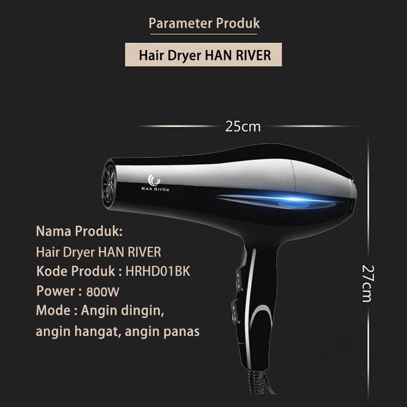 Hair dryer HRHD01BK Pengering Rambut Anion Salon Haircare 800 Watt