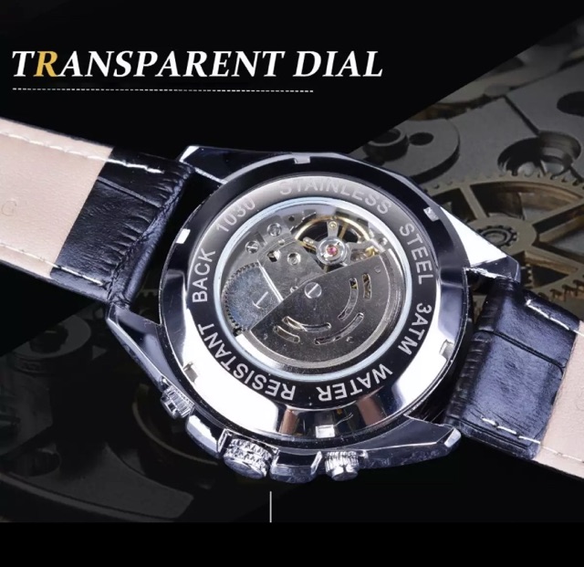 Jam Tangan Pria Automatic Original Forsining Transparan Skeleton Silver Black