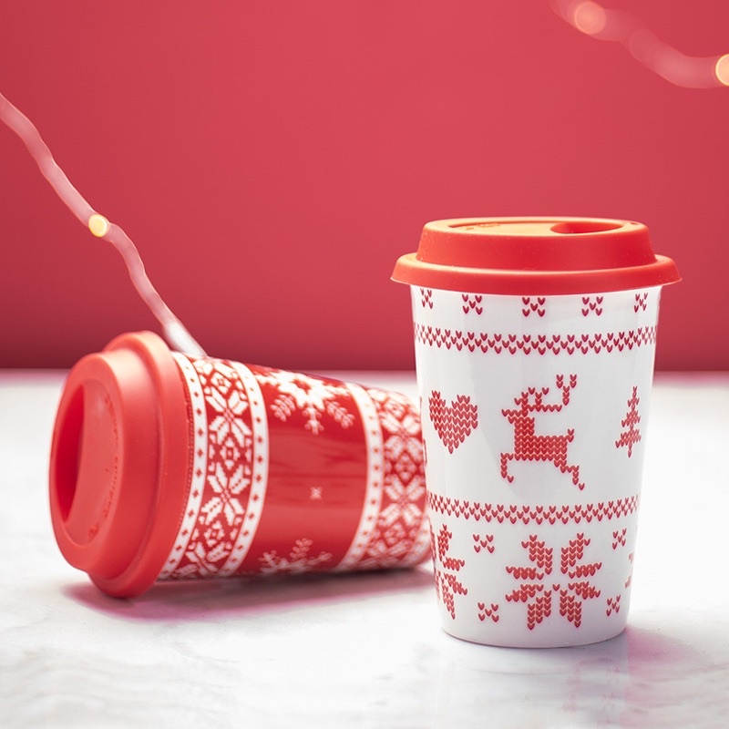 gelas keramik natal/ ceramic cup/ mug warna merah