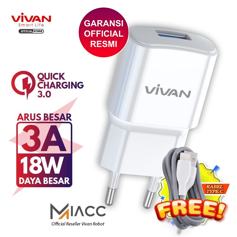 Charger Original VIVAN Fast Charging Power Oval 3.0 Casan Quick Charge