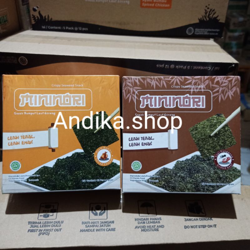 

Rumput laut mini Nori kemasan box isi 12×4gram ( 2varian rasa)