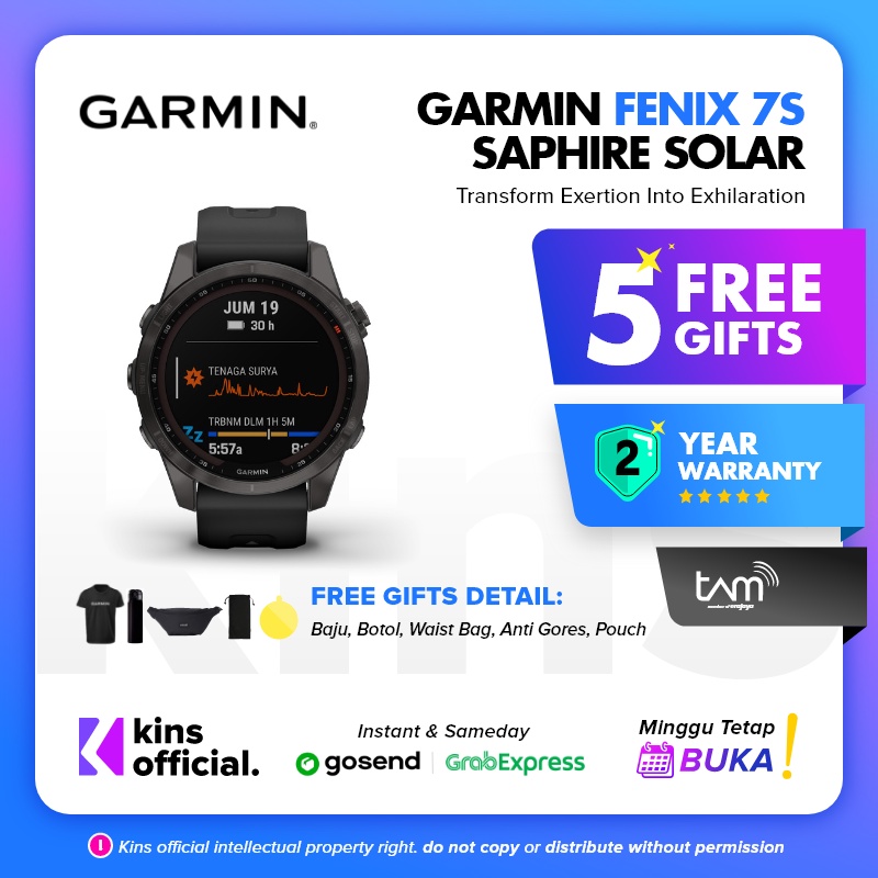 Garmin Fenix 7S Solar Sapphire w/ Silicone Band - RESMI TAM