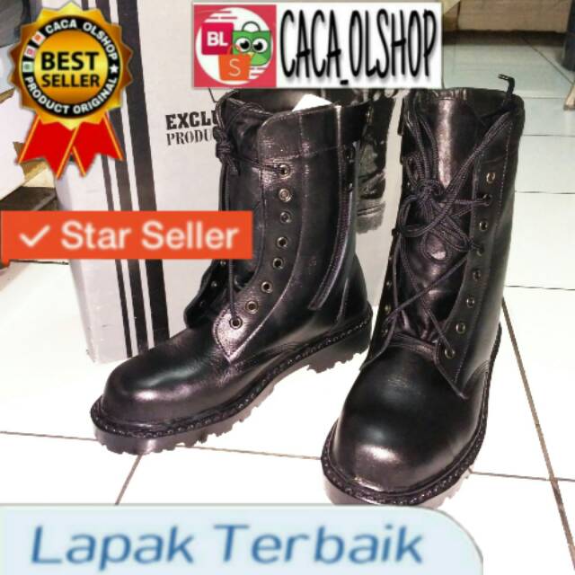 Sepatu PDL Kulit Dobel Sleting Safety Ujung Besi Merk AR Exclusive MA 8 G