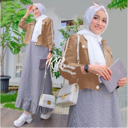 Setelan Gamis Cardigan Onset Wanita Remaja Kekinian 2022 Baju Casual Simple Polos Ootd Kampus Kuliah