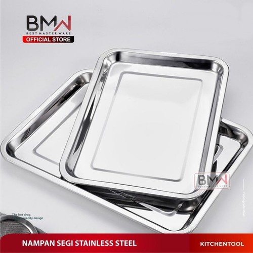 Nampan Stainles - Baki Baking Tray Nampan - Baki Tray Sayur Stainless Persegi - Tempat Kotak Tatakan Saji Serbaguna