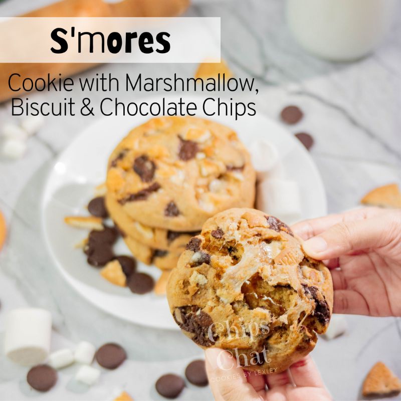 

Best NYC Soft Baked Chewy Gooey S'mores Chocolate Chips Cookie with Marshmallow & Biskuit Premium Enak Murah / Smores / Soft Cookies / Chips Chat by LexLey / ChipsChat / Chips Chat