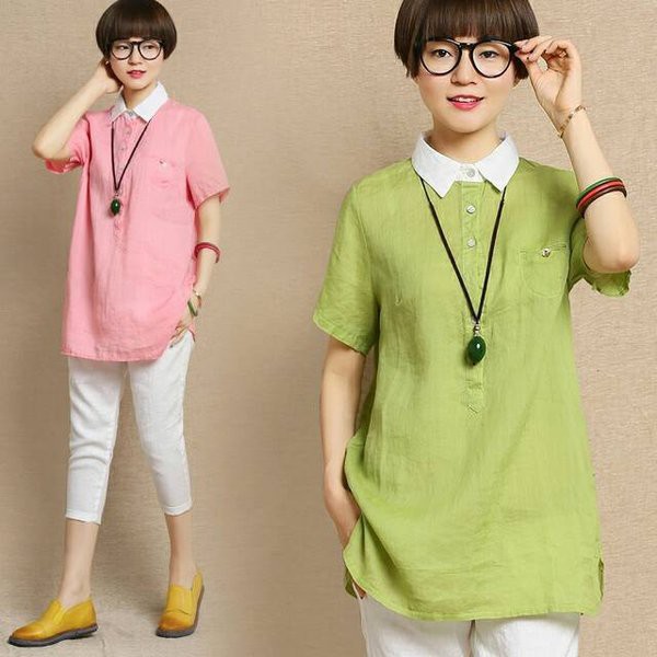Pakaian Wanita f2sq blouse wnt lgn pendek pink tosca nani katun rayon XL kantong asli tanpa