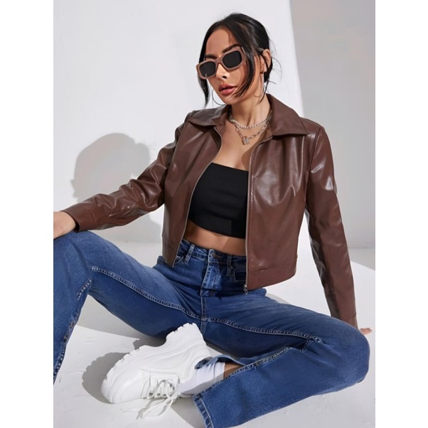 Tailor Labs Jacket Pu Leather Crop Zipper 2022