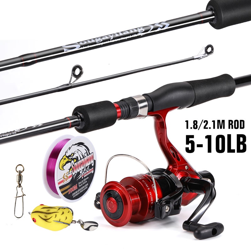 Set Pancing 2 Bagian 1.8M-2.1M Fishing Rod dan 5.2:1 Fishing Reel Set Umpan Line Full Combo