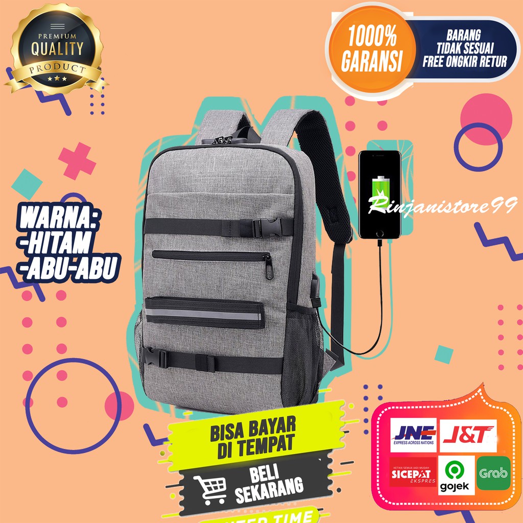 Tas Ransel Pria Premium Backpack Kanvas Original Tas Punggung Kuliah USB New Branded F167
