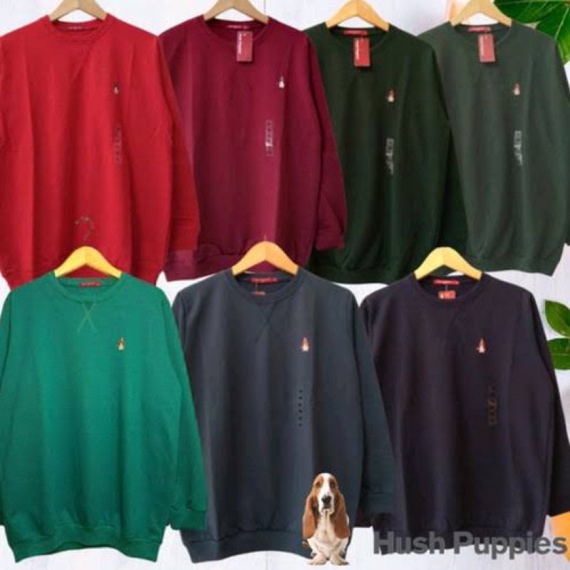 Sweater Hush Puppies Hpps Crewneck Pria dan Wanita Sweter Couple Pasangan Kekinian Switer Polos Cotton Fleece Lengan Panjang