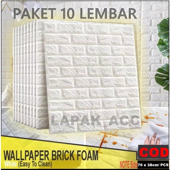 PAKET 10 LEMBAR Wallpaper Dinding FOAM Timbul 3D Bata Putih CLASSIC BRICK  38CMx 70 cm HOUSE OF ART  IMPORTIR SURABAYA TERBESAR-1