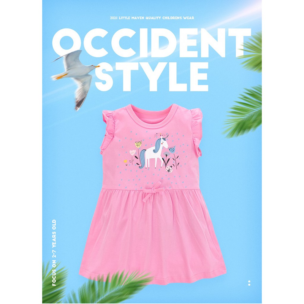 Baju Pakaian Dress Fashion Anak Perempuan LITTLE MAVEN UNICORN PINK QW282