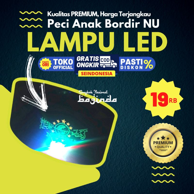 Peci NU Anak Lampu LED 3 warna Bisa  Otomatis Bordir Hijau | SONGKOK BAGINDA